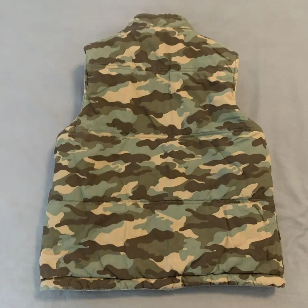 OshKosh Vest Boys 12 Tan Corduroy Reversible Camo Quilted Puffer‎ Jacket